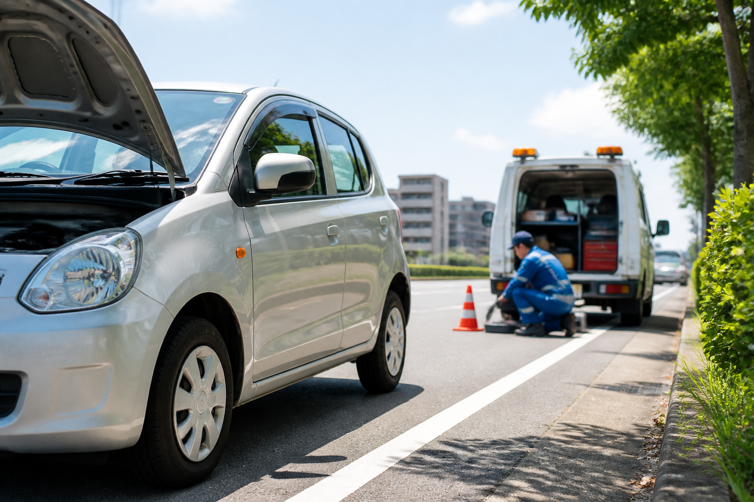 ロードサービスと車のトラブル対応イメージ